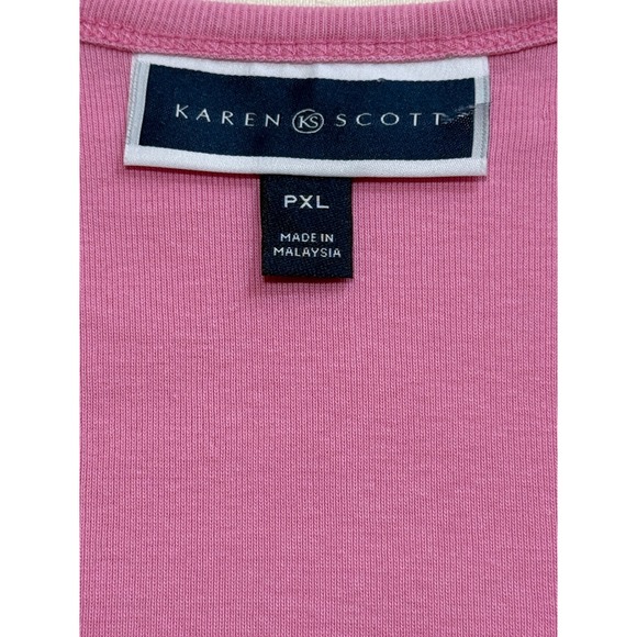 Karen Scott Pink V Neck Short Sleeve Top Women's PXL V Neck Short Sleeves Casual - Picture 3 of 8